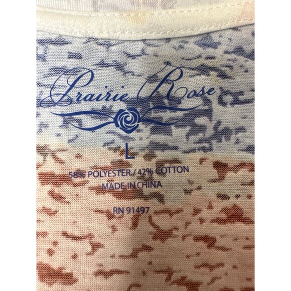 Prairie Rose Womens Large Red White & Blue Stars Stripes Studded Sheer Shirt - Picture 4 of 6